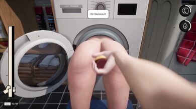 Mom gets stuck in the washing machine game cum shot