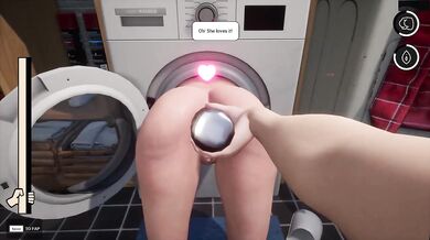 Mom gets stuck in the washing machine game cum shot