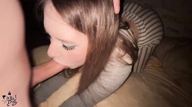 Deepthroat from a bunny-girl chokes on big dick doggy-style POV cumshot