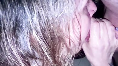 Wife deep throats thick cock on display for her greedy cum slut mouth