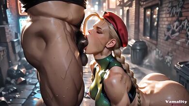Cammy's sloppy deepthroat takes Zangief's massive cock raw in public anal hentai