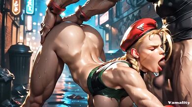 Cammy's sloppy deepthroat takes Zangief's massive cock raw in public anal hentai