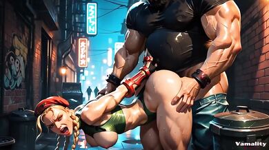 Cammy's sloppy deepthroat takes Zangief's massive cock raw in public anal hentai