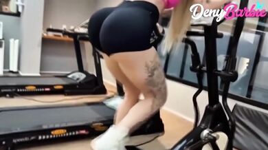 Hot blonde cream pie jerked by personal trainer at gym tease session