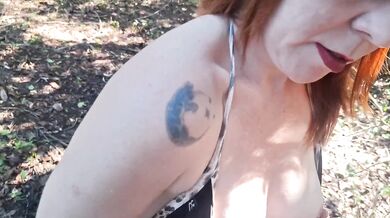 Tourist trail trap makes redhead milf choke on massive cock in public