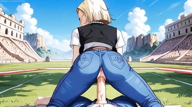 Android 18 destroyed in ripped jeans anal creampie blowjob straight to the mouth