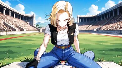 Android 18 destroyed in ripped jeans anal creampie blowjob straight to the mouth