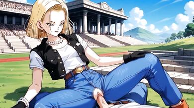 Android 18 destroyed in ripped jeans anal creampie blowjob straight to the mouth
