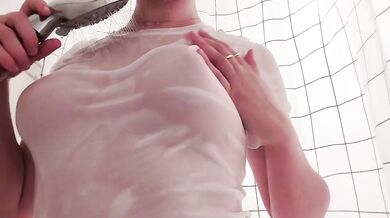 Big tits girl fingered shower mess her drooling tits pleasured POV orgasm