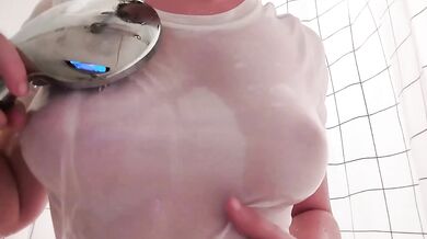Big tits girl fingered shower mess her drooling tits pleasured POV orgasm