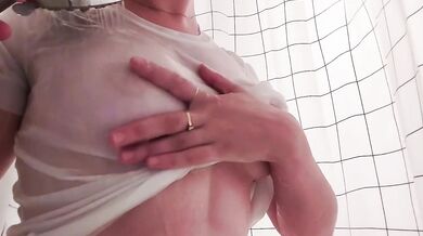 Big tits girl fingered shower mess her drooling tits pleasured POV orgasm