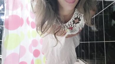 American virgin in white dress takes first creampie in soapy shower wild bouncing ass