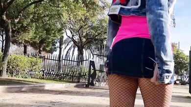 Hot naked milf masturbates in public outdoors gushing wet