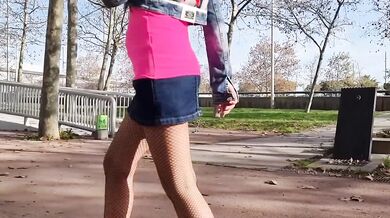 Hot naked milf masturbates in public outdoors gushing wet