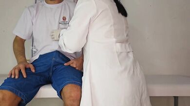 University student gets deepthroated by his hot nurse