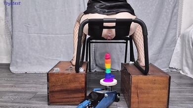 Step sister's hungry pussy destroyed by car jack dildo penetrated slowly