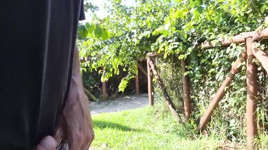 Redhead risks public cumshot tease in park