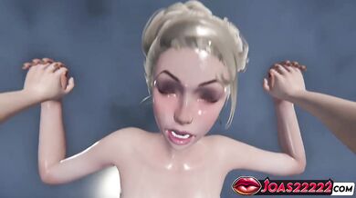 Blonde in stockings gets destroyed creampie while tied up lifting 3D hentai
