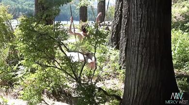 Mercy west stripped bare in nature exhibitionist nudes on the lake