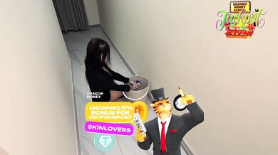 The floor cleaner gets her dirty whore ass fucked raw in front of everyone