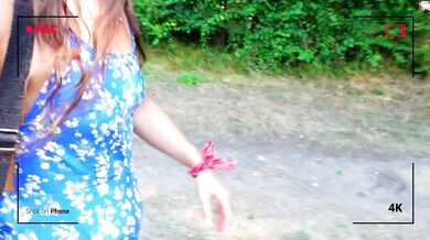 Brunette naughty girl squirts hard on riverside trail with toys