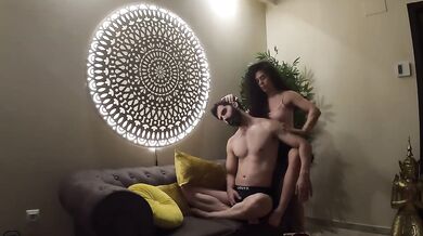 Relaxing oil massage leaves amateur couple dripping cum covered