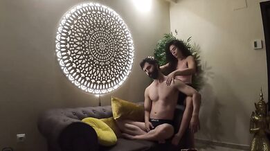 Relaxing oil massage leaves amateur couple dripping cum covered