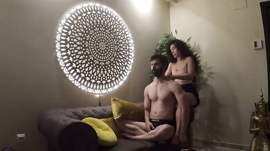 Relaxing oil massage leaves amateur couple dripping cum covered