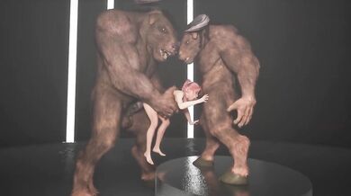 Giant minotaur horse cock deep throats redhead teen while two dildos wreck her