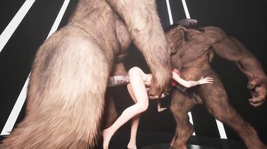 Giant minotaur horse cock deep throats redhead teen while two dildos wreck her