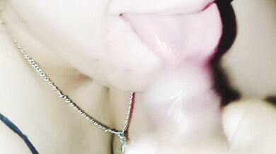 Intense homemade blowjob with natural tits semen down throat