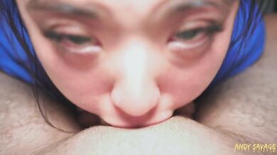 Green eyes asian nurse deepthroat POV face fucked girlfriend