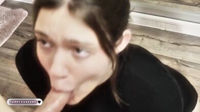 Unexpected face blast from deep throat blowjob