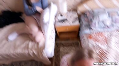 Stepmom offered stepdaughter's pussy to a perverted fucker facial cum shot rough hard sex milf threesome