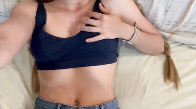 Cute college girl with a very beautiful pussy gets very horny in her stepfather's room