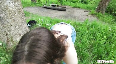 Cute Stepsister teases with her boobs outdoor. I had to fuck her right on the rock.