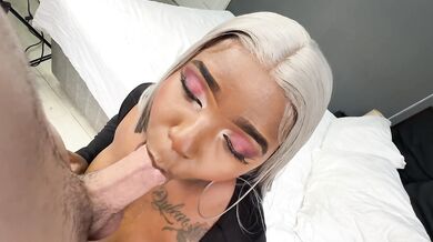Busty Ebony MILF Begs a White Boy for a Creampie