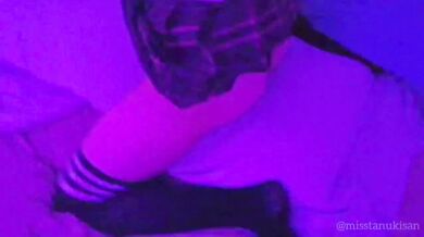 Schoolgirl soaks pillow with dripping pussy humping after class uniform soft moans