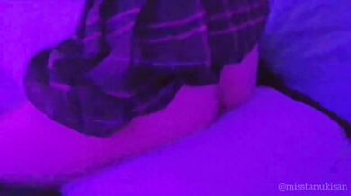 Schoolgirl in uniform gets plugged and humps pillow until orgasm