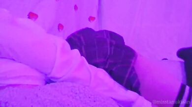 Schoolgirl in uniform gets plugged and humps pillow until orgasm