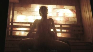 Wet Lotus gets her mouth fucked raw in the sauna by a huge DickTator