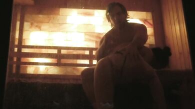 Wet Lotus gets her mouth fucked raw in the sauna by a huge DickTator