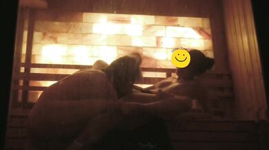 Wet Lotus gets her mouth fucked raw in the sauna by a huge DickTator