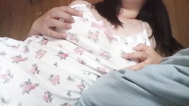 Japanese BBW masturbates to uneven nipples window open moaning solo
