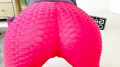POV British Gym Instructor In Tight Red Leggings Choked On Big Tits Downward Doggy