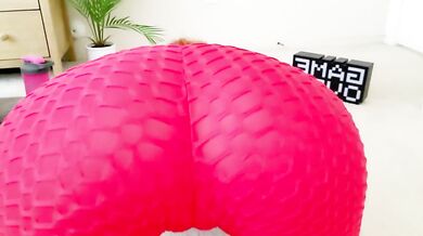 POV British Gym Instructor In Tight Red Leggings Choked On Big Tits Downward Doggy