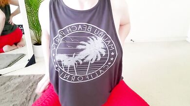 POV British Gym Instructor In Tight Red Leggings Choked On Big Tits Downward Doggy