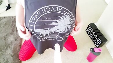 POV British Gym Instructor In Tight Red Leggings Choked On Big Tits Downward Doggy