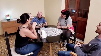 Argentinian latinas sharing cock in wild lesbian foursome gangbang