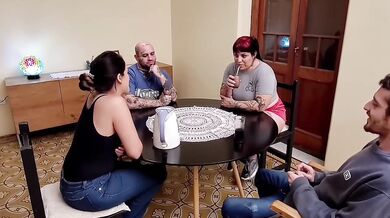 Argentinian latinas sharing cock in wild lesbian foursome gangbang